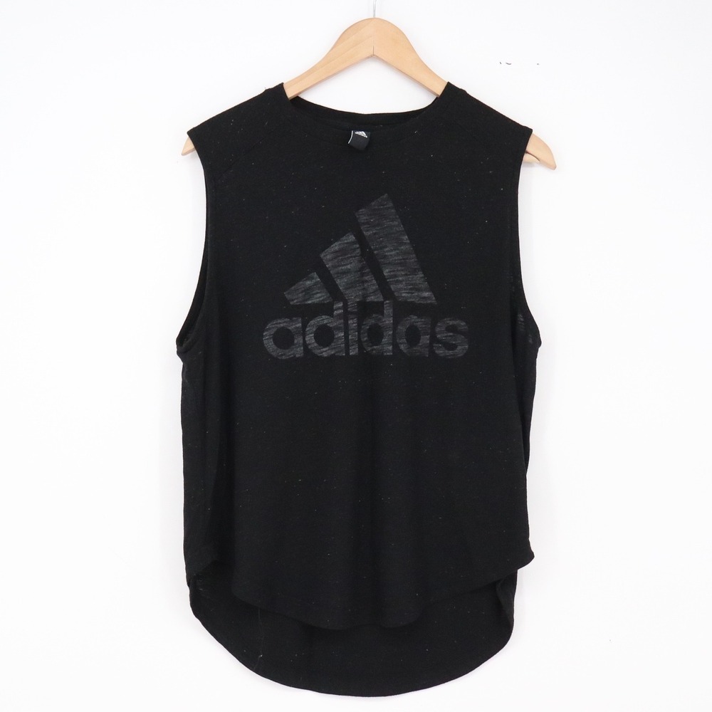 Adidas Tank Top Womens Large Sport Gameday Black Slub Knit Logo Excellent